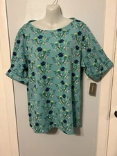 NWT Style&co Blue Floral Multi Top/Tee with Elbow Cuff Sleeve       Plus Size 3X