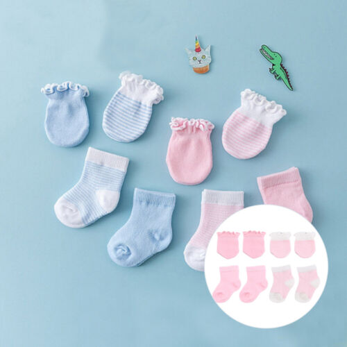  4 Paar rosa Elasthansocken Handschuh Set Baby Mädchen Neugeborener Junge Geschenke Outfits - Bild 1 von 11