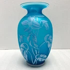 Vtg Fenton Vase Azure Blue Hand Blown Satin Finish Cincinnati Gallery Original