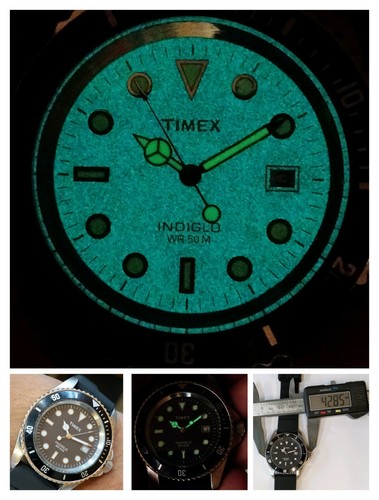 ORIGINAL TIMEX SUBMARINER DIVER INDIGLO QUARTZ BLACK DIAL MEN'S FULL WORKING VTG