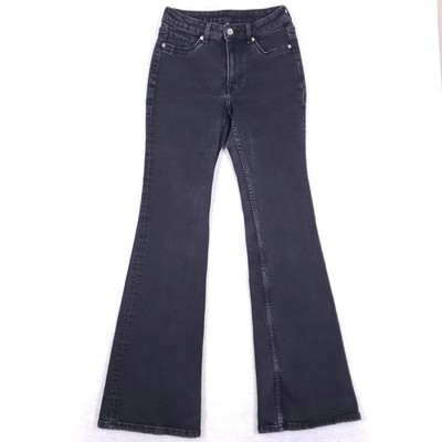 Divided H&M High Waisted Flare Jeans 4 Black Faded Denim Retro Wide Leg