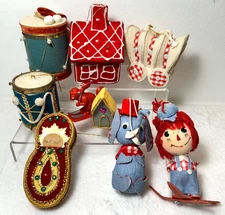 Vintage Christmas Ornaments Lot Of 9 Flocked Blow Mold Assorted      X6