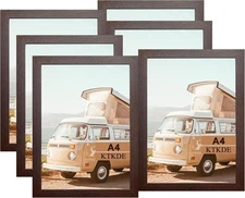 KTKDE A4 Picture Frame Set of 6, Document 8.3x11.7 Certificate Frame Walnut with