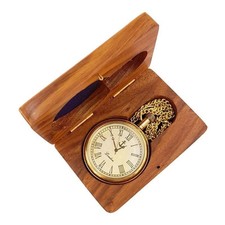 Vintage Nautical Brass Pocket Watch with Wooden Box Antique Pocket Watch Gift
