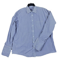 VTG Burberrys Men 17.5 35 Blue Brown Striped Dress Shirt Made in USA 100 Cotton