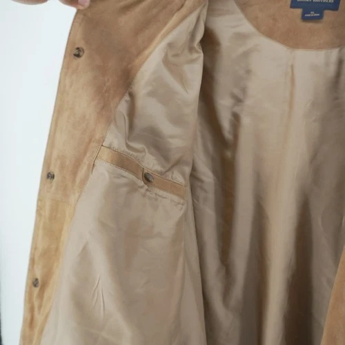 Brooks Brothers 346 Suede Jacket Mens XL Tan Genuine Leather Button Front Coat image 12