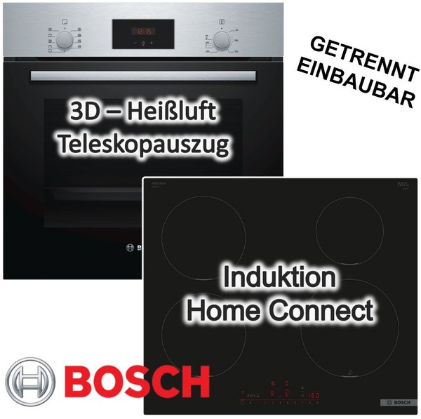 Herdset Bosch Mit Induktionskochfeld Edelstahl Teleskopauszug Homeconnect-image