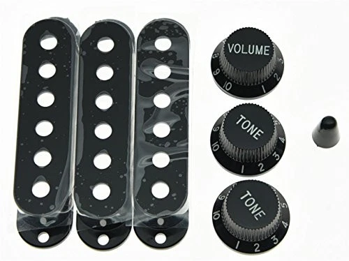 ST Strat Pickup Covers Knobs and 5 Way Switch Tip Cap Black - Picture 1 of 2