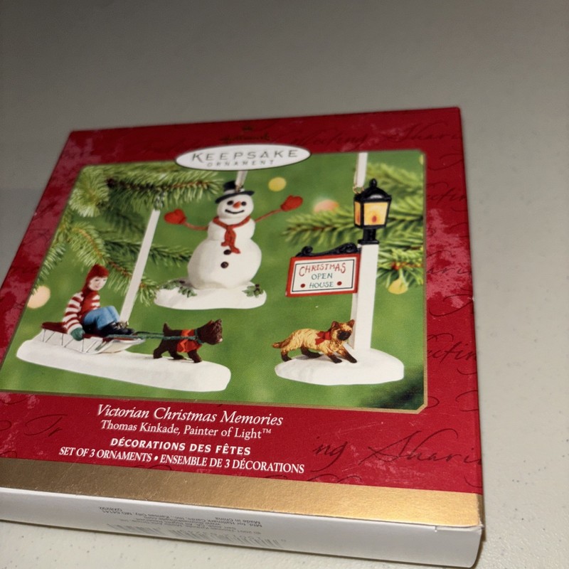 GENUINE Hallmark Keepsake 2001 Victorian Christmas Thomas Kinkade 3pc Set