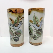 Pair Bird Ken Edwards El Palomar Tonala Hand Painted Folk Art Pottery Vases 6”