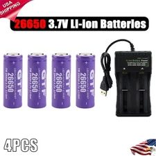 4PCS 26650 3.7V Rechargeable Battery Batteries With 2Slot Charger LOT US