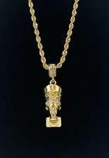 Nefertiti Egyptian Queen 2 CZ Pendant 24 Rope Chain Necklace Gold Plated