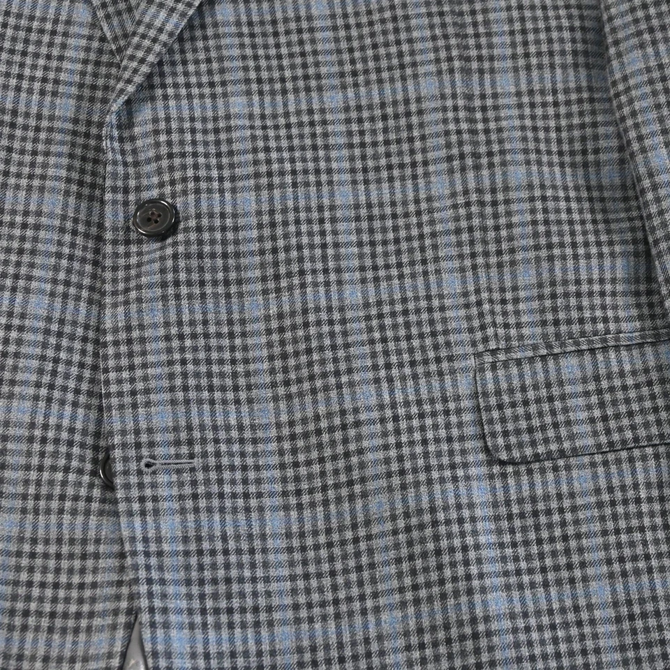 Ralph Lauren 48L Blue Gray Check Silk Wool Mens Blazer Suit Jacket Sport Coat - Image 3 of 4