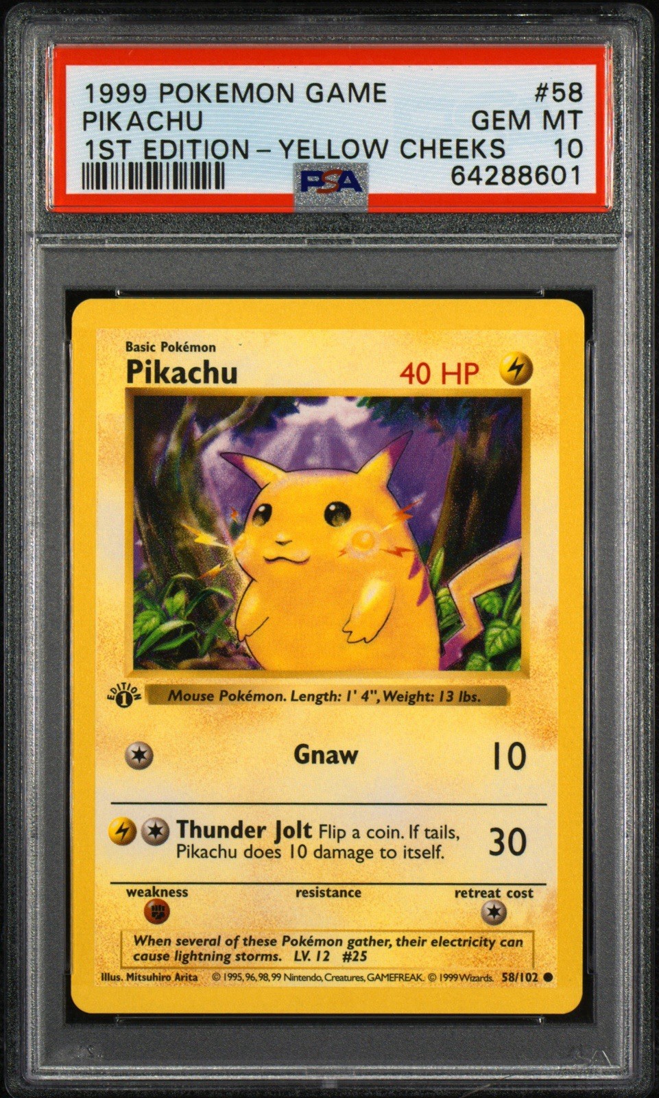 1999 POKEMON GAME PIKACHU #58 1ST EDITION YELLOW CHEEKS PSA 10