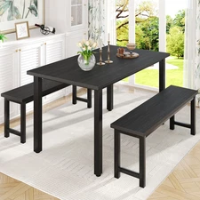 Modern 3-Piece Dining Table Set with Benches for Kitchen and Bar, Black
