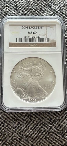 2002 American Silver Eagle Dollar Coin NGC Certified MS69 Brown Label