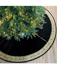 72-Inch Venetian Gilded Velvet Christmas Tree Skirt with Gold Embellished Border