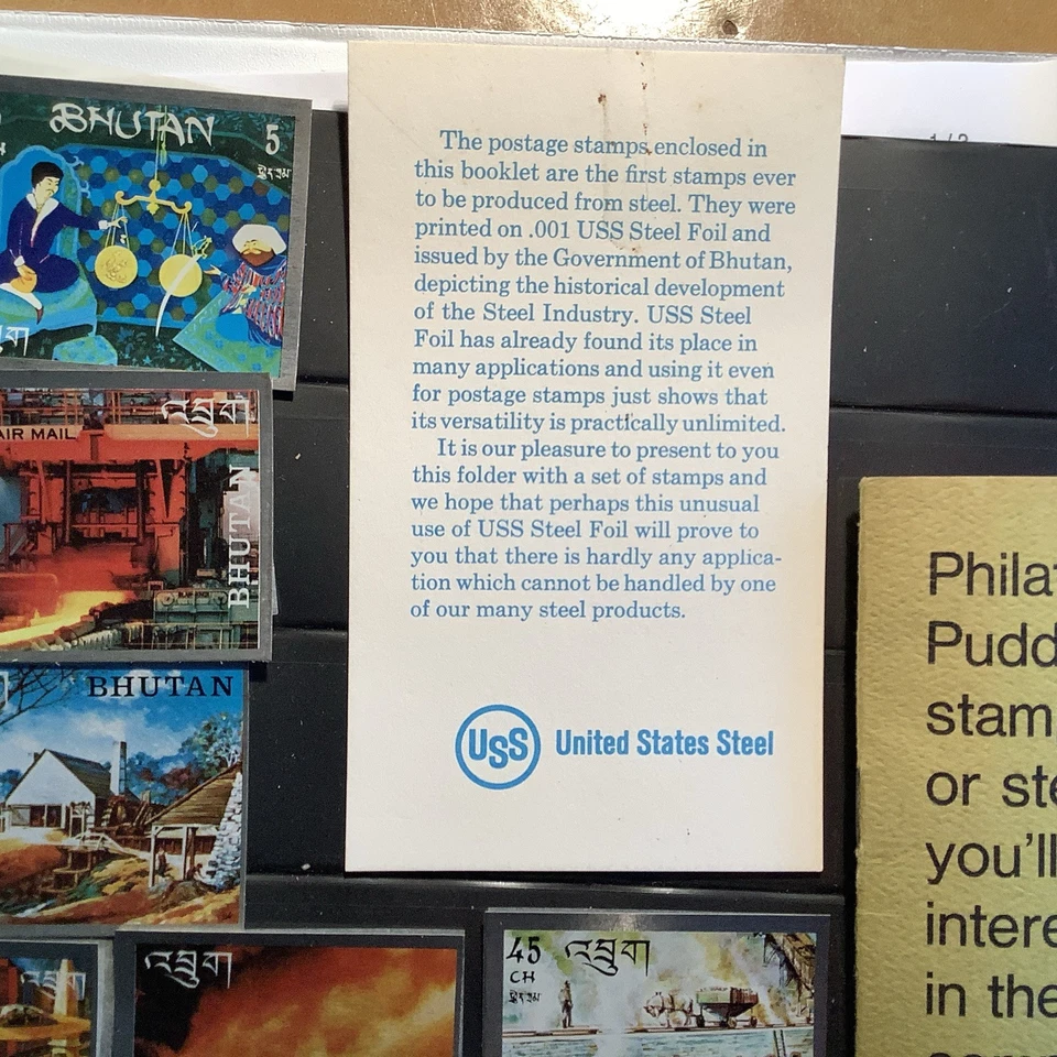 Bhutan 1969 STEEL FOIL 12 Stamps RARE Mint COMPLETE SET + Booklet -!! - Unusual - Image 2 of 4