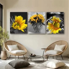 Ardemy Sunflower Canvas Wall Art, 3 Panels, 12"x16"
