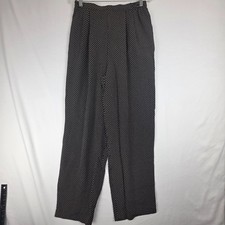 Carole Little VTG Black Cream Rayon Pants Sz 12 Geo Print High Rise Wide Leg USA