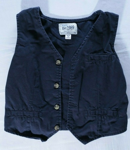 The Childrens Place sz M 7/8 navy blue formal vest pocket cotton v neck buttons - 第 1/6 張圖片