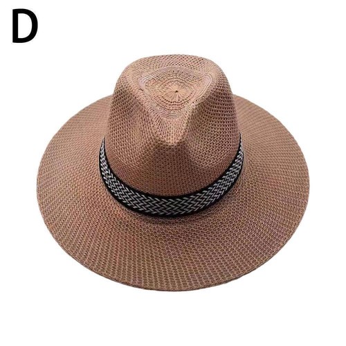 Mens Ladies Foldable Straw Panama Style Sun Hat Summer Floppy Beach G3F3 L5R5 - Picture 18 of 21