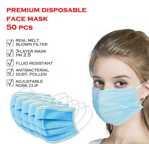 50 Disposable Face Mask 3-ply Mouth Cover Medical Surgical Dental Mask 50 Masks - Picture 1 of 5