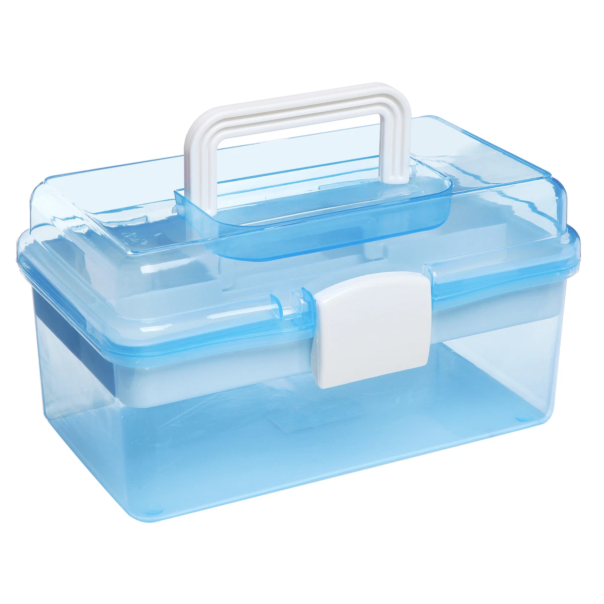 Clear Light Blue Plastic Multipurpose Handled Storage Box w/Removable Tray