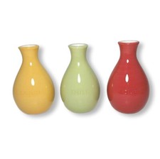 Set of 3 Mini Vases Love Laugh Smile  Yellow Green Siena? Pottery Decorative