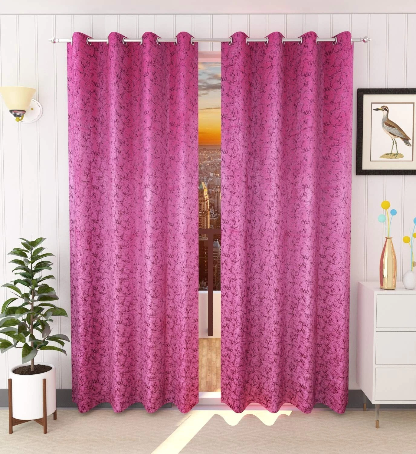 2 Piece Premium Suede Velvet Curtains Long Door 9 feet Pink