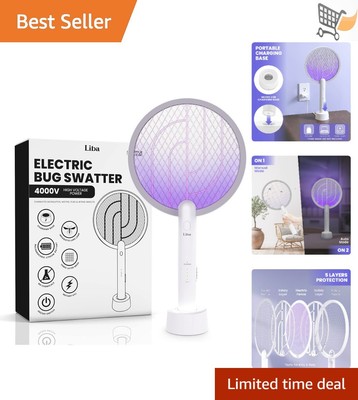 Electric Fly Swatter Racket 2 in 1 Mosquito Zapper USB Rechargeable Indoor Ou...