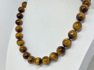 WK Whitney Kelly 925 Sterling Silver 14mm Round Tiger's Eye 18-20'' Necklace
