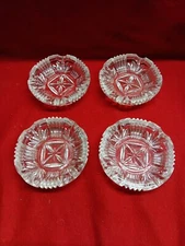 4 Ashtray Cigarette Cigar Clear Round Faceted Lead Glass Floral Vintage 4”Retro