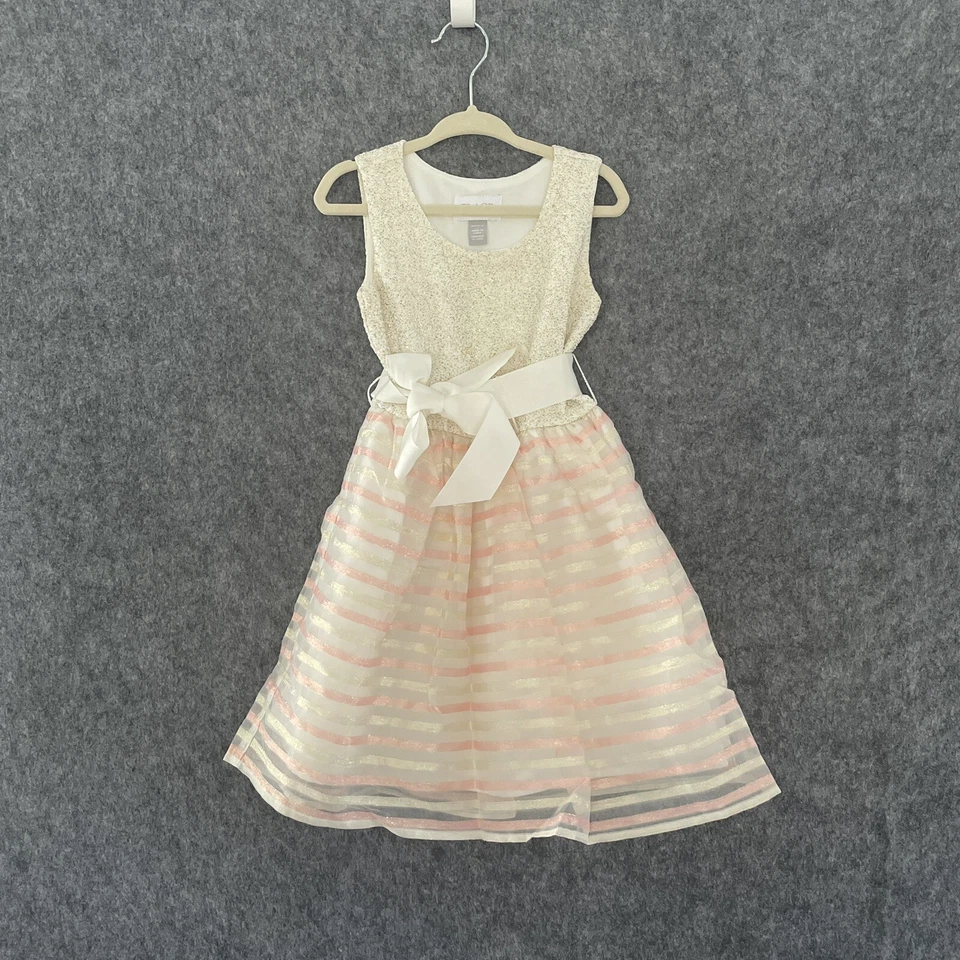 The Childrens Place White Lace Rainbow Stripe Girls Dress Size 4 - Image 2 of 4