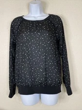 Lauren Conrad Womens Size S Sheer Black Stars Blouse Long Sleeve