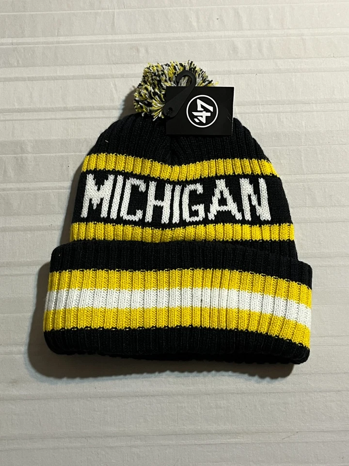 Michigan Wolverines NCAA '47 Marca Azul Invierno Gorro Tejido Gorra de Esquí Sombrero Foto 2 de 2