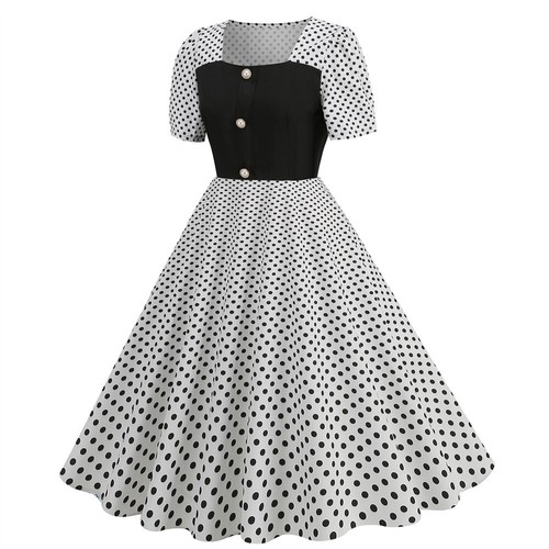 Women Retro 50s/60s Rockabilly Polka Dot Cocktail Party Swing Housewife Dress❤️ - Picture 28 of 46