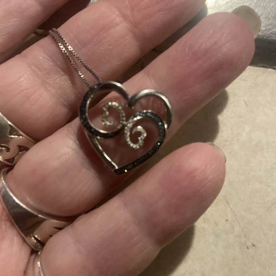 Collar Jane Seymour Corazones Abiertos Azul y Blanco Diamante Ondas Cadena 19" Foto 4 de 4