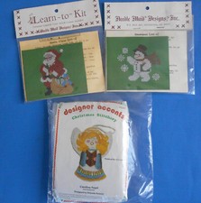 Vintage 3 Christmas Holiday Ornament Kits - Needlepoint Angel crossstich santa