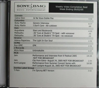 CÉLINE DION - RICKY MARTIN - AVRIL LAVIGNE - RUN DMC - "SONY BMG 2005 PROMO DVD" - Photo 1/2