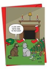 1 Funny Christmas Card with Envelope - Cat Decor C2912XSG