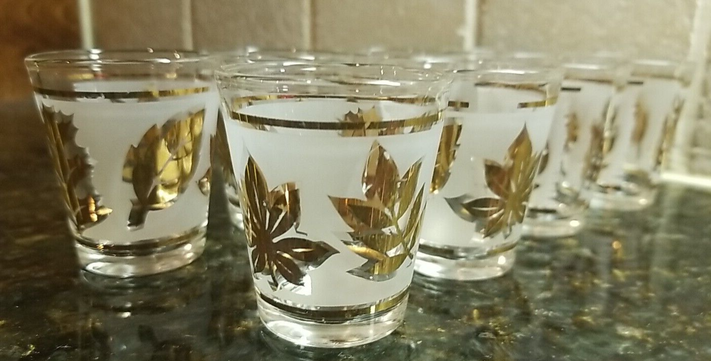 Vintage Libbey GOLD LEAF Shot Glasses Mid Century Set Of 8 Beautiful eBay