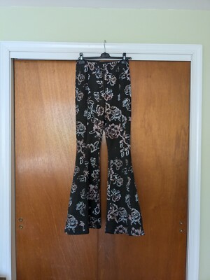 Free People Brown Butterfly Print High Waisted Flare Bell Bottom Pants Size 
