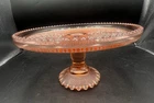 Vintage Jeannette Harp Pink Depression Glass Cake Stand Pedestal Plate 10 1/8”