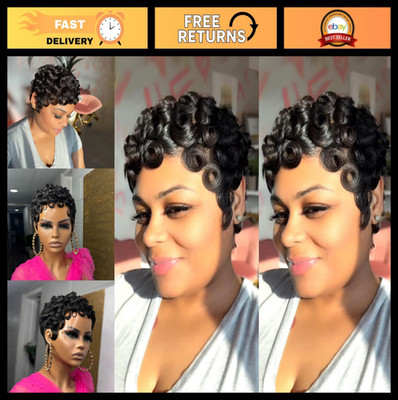Short Curly Pixie Cut Wigs for Black Women, Glueless Human Hair, Bangs, Daily We