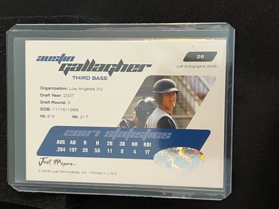 Austin Gallagher 2008 Just Minors Autograph - Los Angeles Dodgers - Image 2 of 2