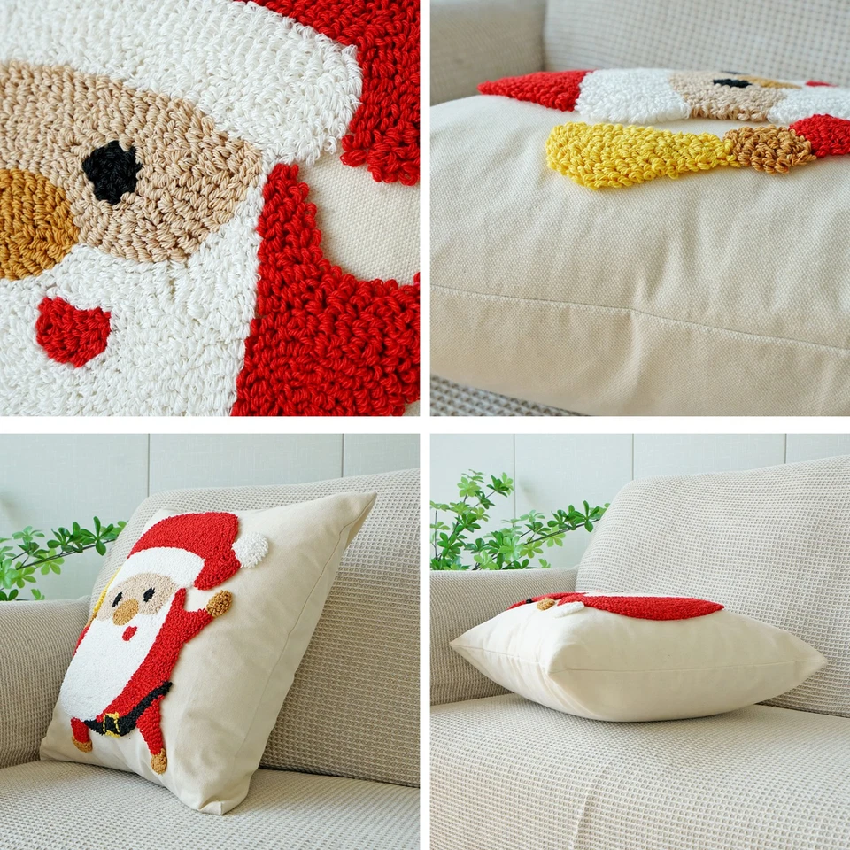 Christmas Embroidered Cute Red Santa Claus Pillow Covers 18x18 Inch Set of 2 - Image 3 of 4