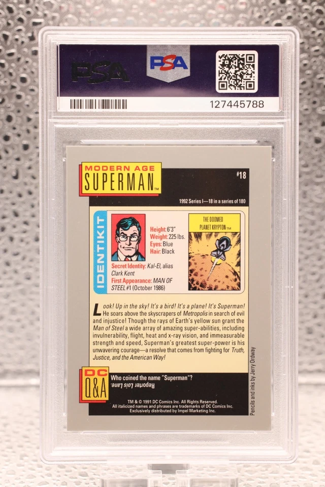 1992 DC Cosmic Cards SUPERMAN #18 PSA 8 - Image 2 of 2