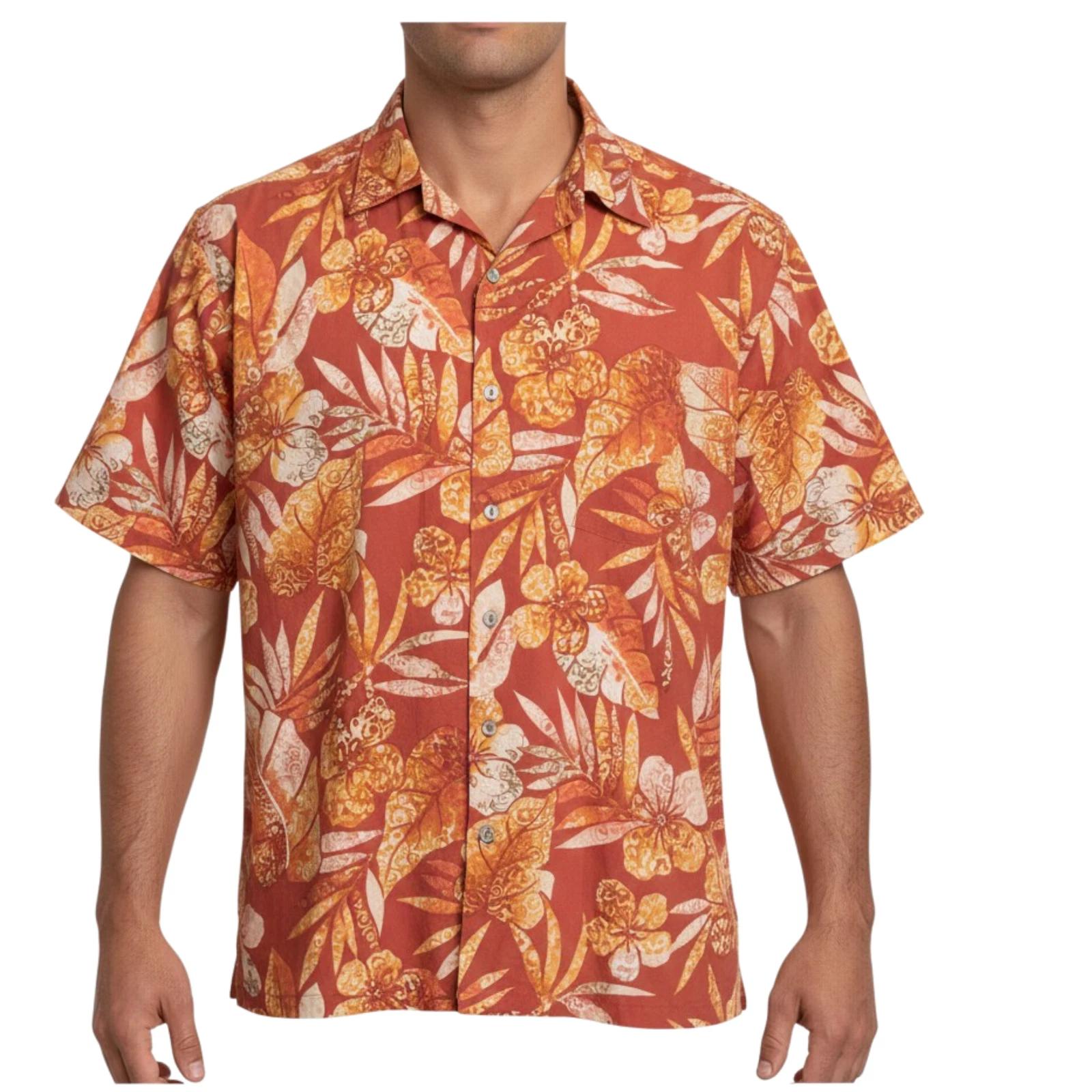 Tori Richard Hawaiian Aloha Shirt Large Floral Abstract Tropical Leaves Orange