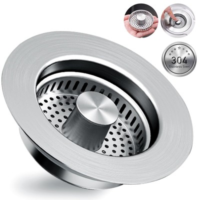 3 in 1 Kitchen Sink Drain Strainer 304 Stainless Steel Pop Up  Anti-Clogging